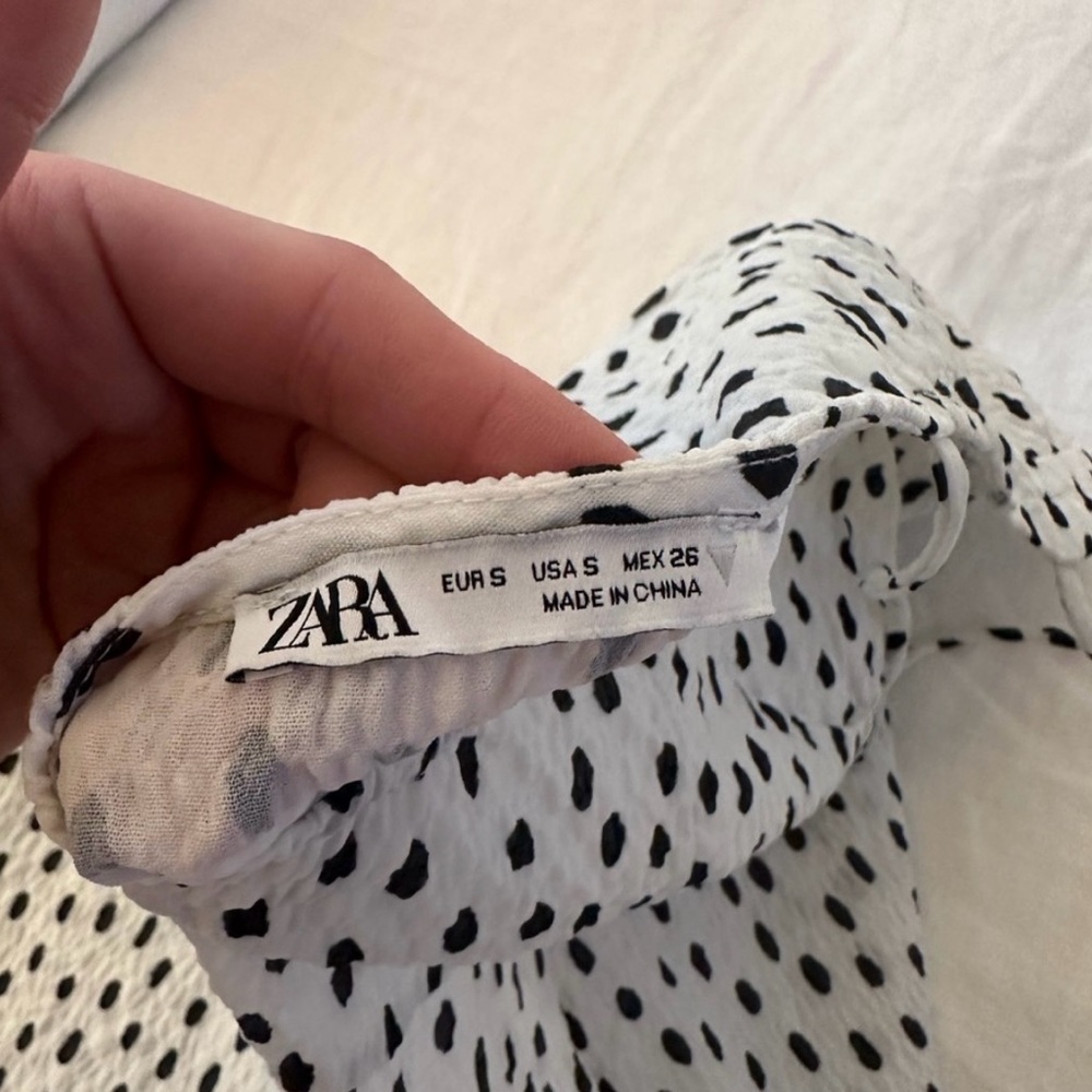Zara Polka Dot MINI Dress Size S, Black Dots on White - Picture 5 of 5